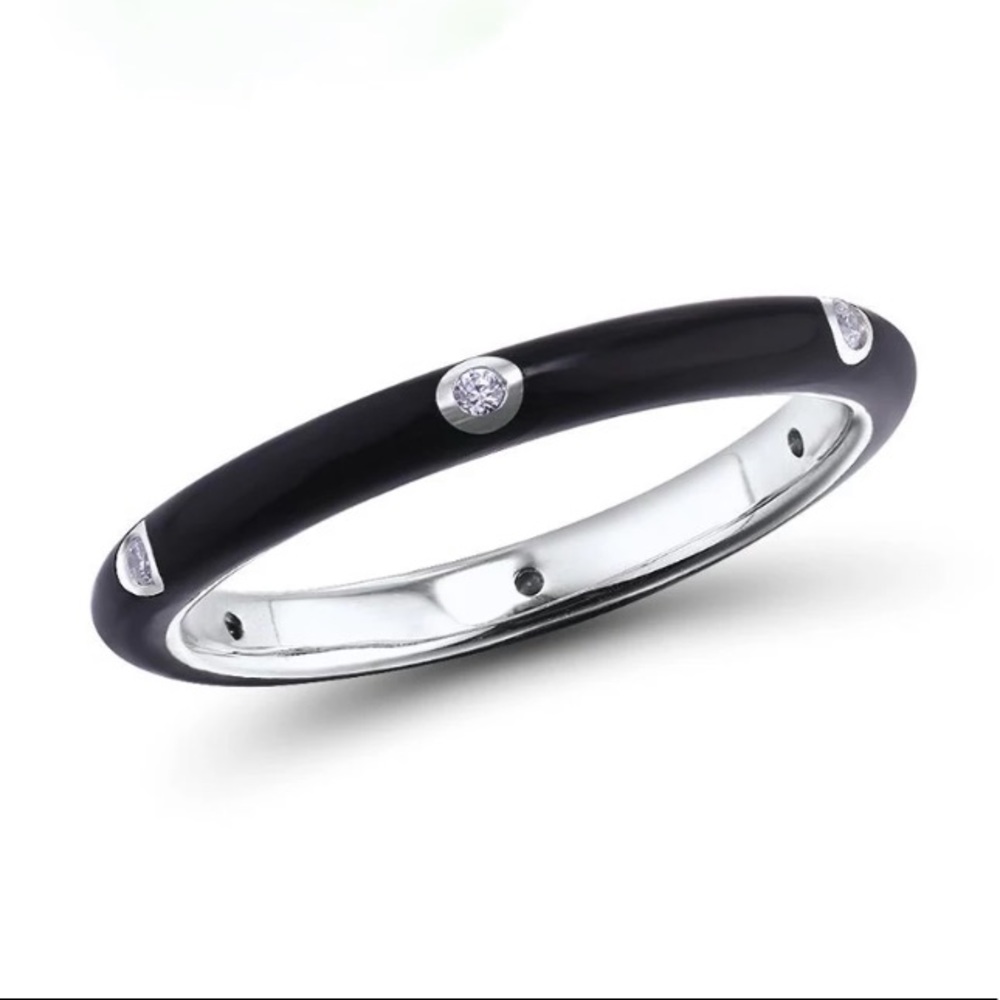 S925 Silver Black Enamel CZ Diamond Eternity Ring